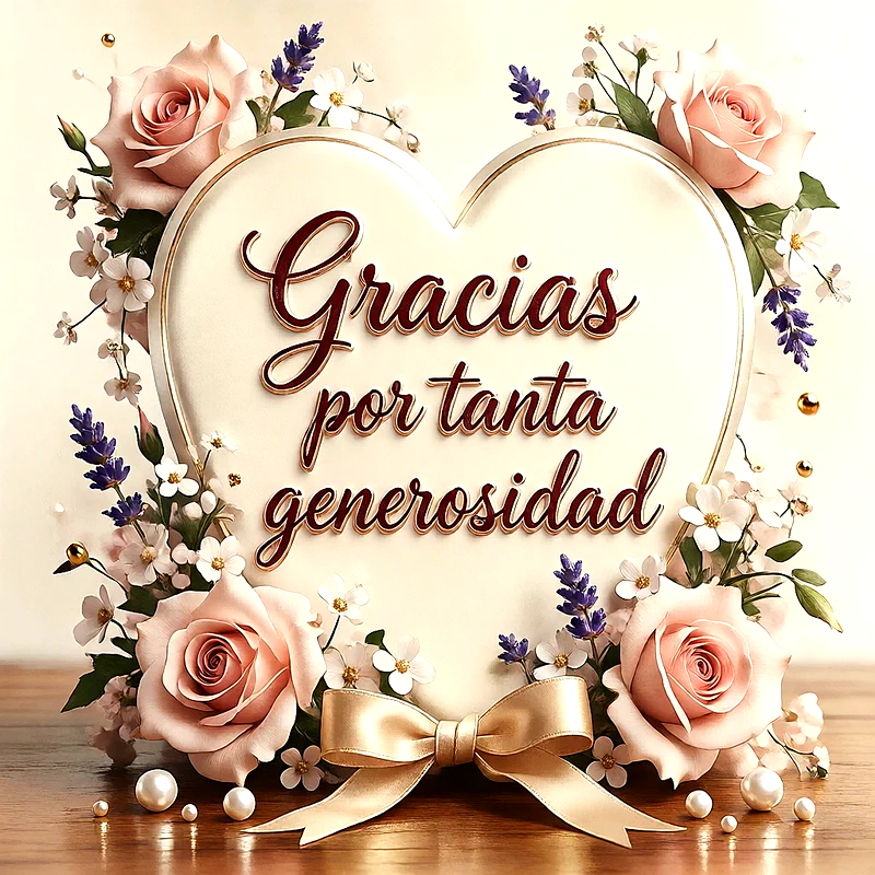 Placa decorativa con letra caligrafiada, rodeada de rosas color crema, flores blancas, lavanda morada y un lazo dorado.