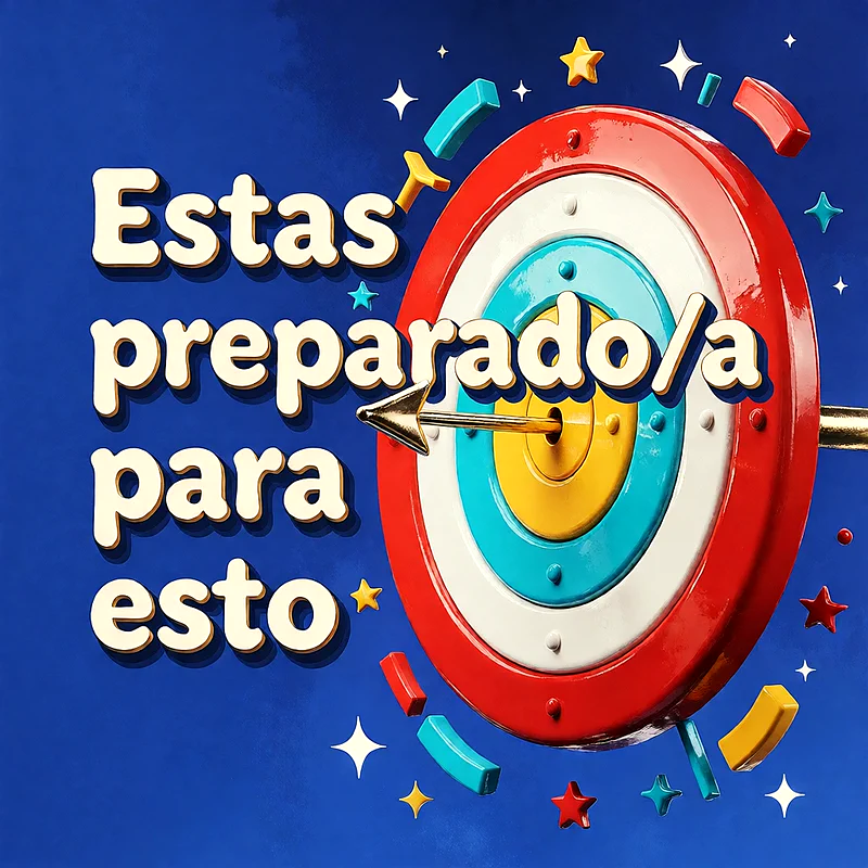 Diana de tiro con una flecha en el centro rodeada de estrellas y elementos flotantes sobre fondo azul, mensaje de felicitación en letras color crema.
