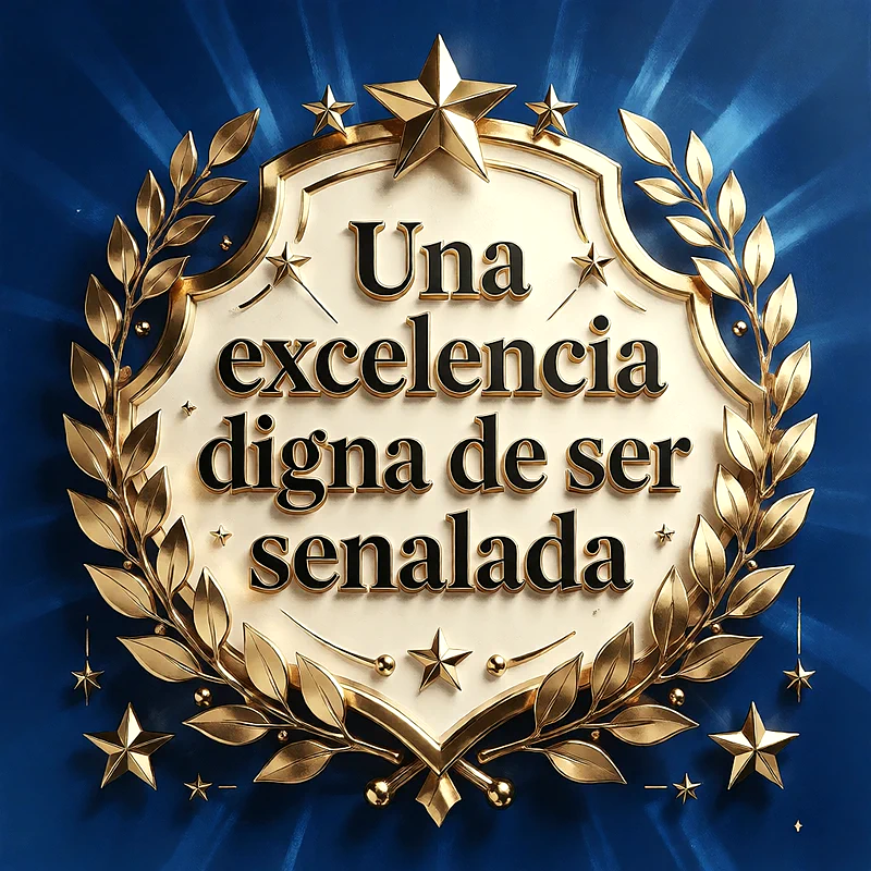 Escudo de color crema con estrellas y corona de laurel dorada sobre un fondo azul, con un mensaje de felicitación en letras oscuras.