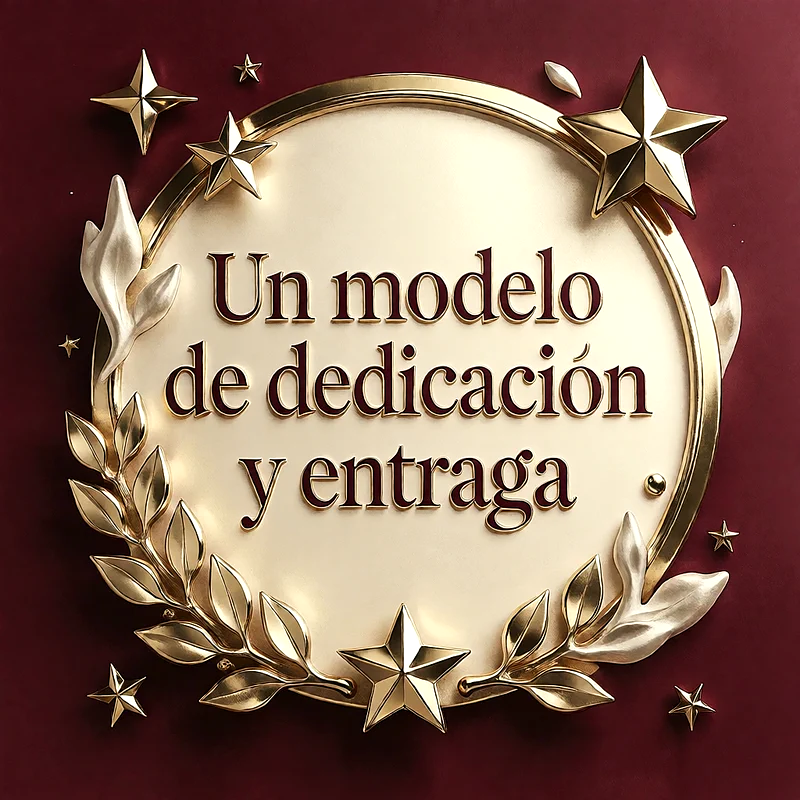 Laurel dorado con estrellas y marco circular sobre fondo vino, ideal para felicitar un logro profesional destacado.