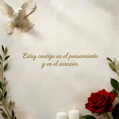 Descargar imagen de pésame con paloma, rosa y velas
