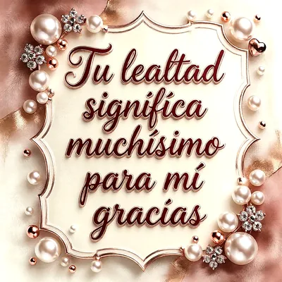 Marco ornamental dorado con perlas y cristales, texto de agradecimiento en caligrafía roja sobre fondo beige suave.