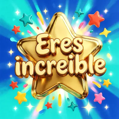 Estrella brillante en 3D sobre fondo azul con destellos y estrellas coloridas, mensaje de reconocimiento en letras doradas.