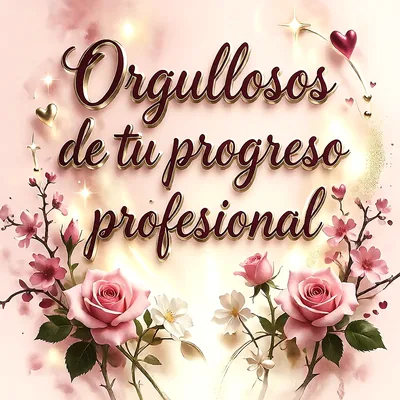 Fondo rosa claro con rosas en tono rosa y flores blancas, luces brillantes y un mensaje festivo en letras doradas.