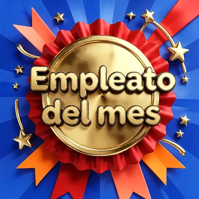 Medalla dorada con borde rojo y cintas naranjas sobre fondo azul con estrellas doradas y mensaje de reconocimiento.