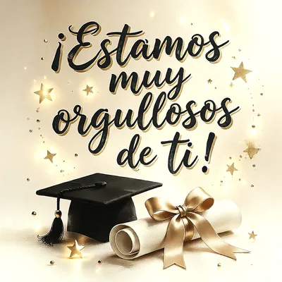 Birrete negro de graduación junto a un diploma enrollado con un lazo de cinta dorada, rodeado de estrellas brillantes sobre fondo claro.